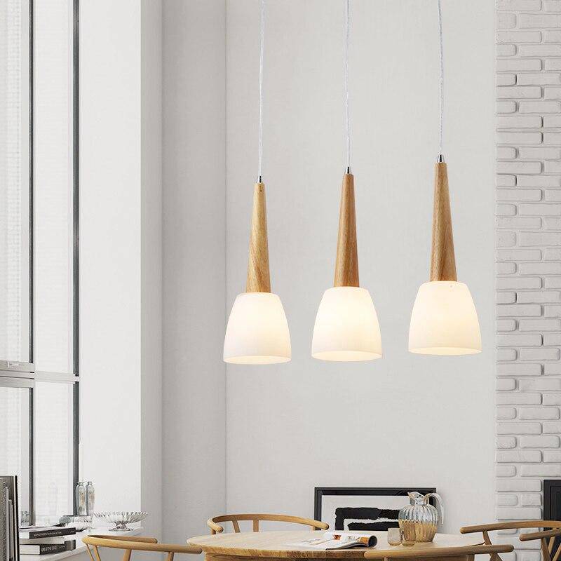 Suspension LED design en verre et bois conique