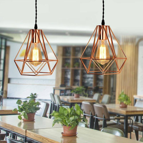 pendant light vintage pink or black diamond cage