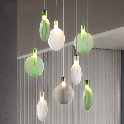 Suspension design disque en verre coloré à LED