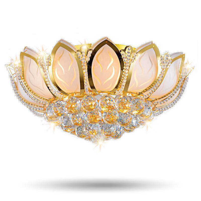 Plafonnier antique doré en verre et cristal Lotus Flower