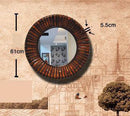 Miroir mural décoratif rond en bois bambou