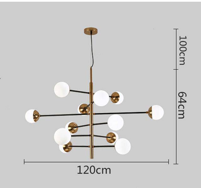 Lustre design à LED avec branches et boules en verre Designer