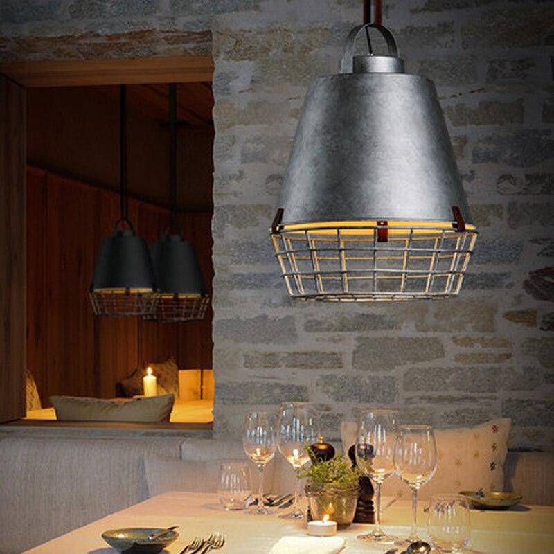 pendant light industrial LED with lampshade grey cage