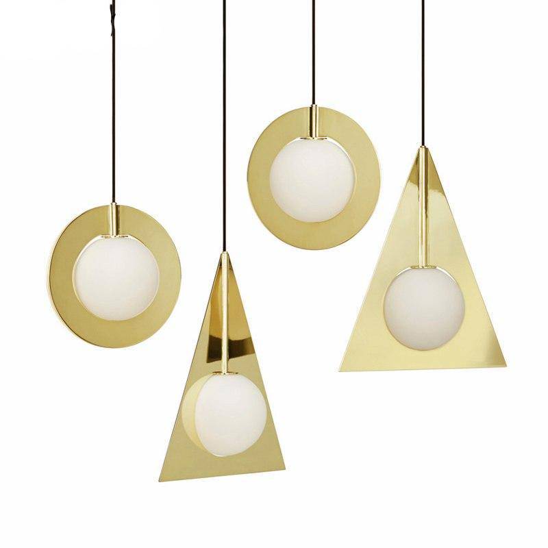 Suspension design dorée en forme de rond ou de triangle à LED
