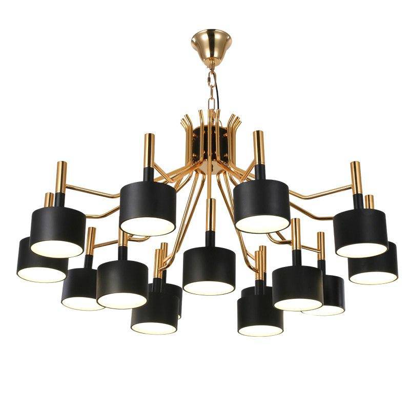 Golden LED design chandelier and black or white lamps Foyer