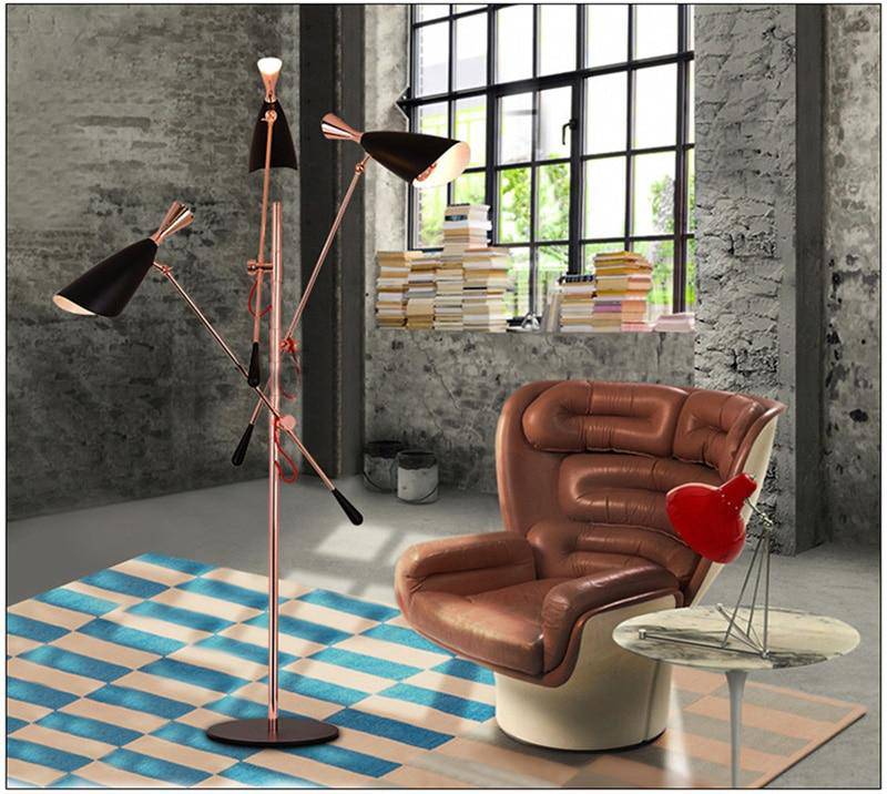 Lampadaire design à LED moderne rose doré et bras articulés - vue 8 sur 8