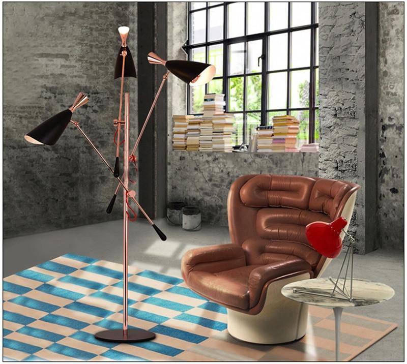 Floor lamp modern pink-gold LED design with articulated arms