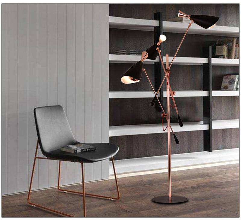 Lampadaire design à LED moderne rose doré et bras articulés