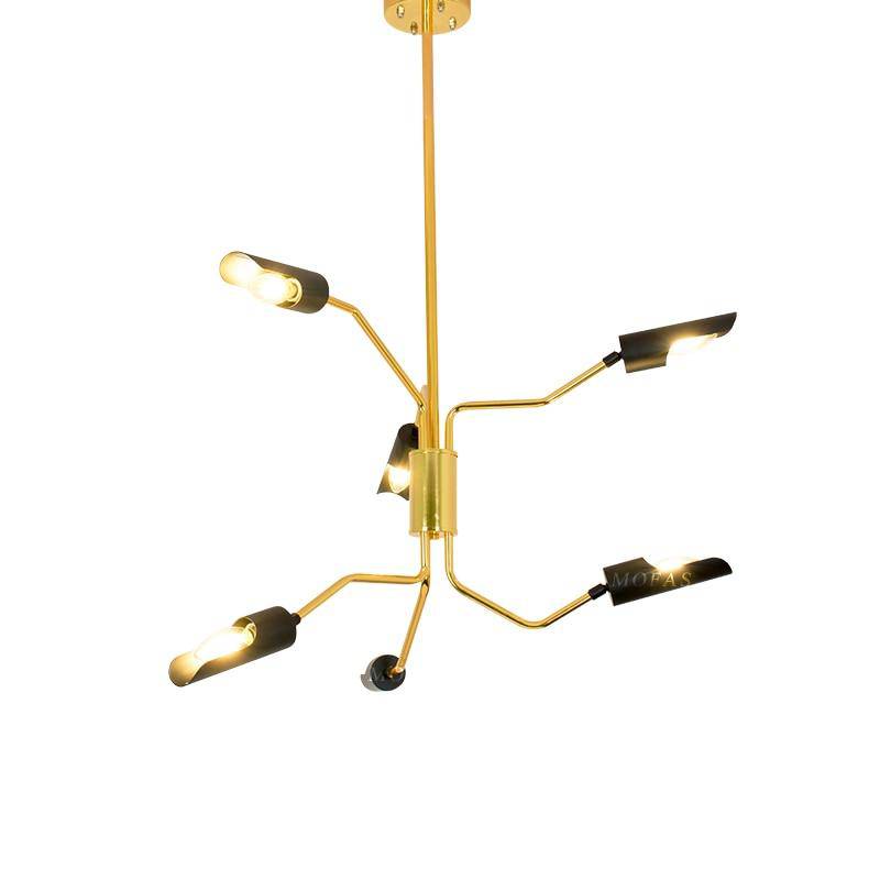 Lustre design à LED avec bras articulés dorés et lampes noires - vue 4 sur 8