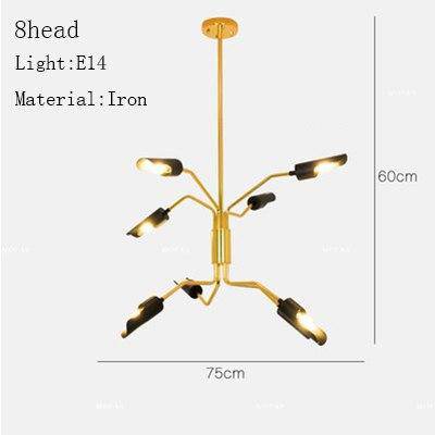 Lustre design à LED avec bras articulés dorés et lampes noires - vue 5 sur 8