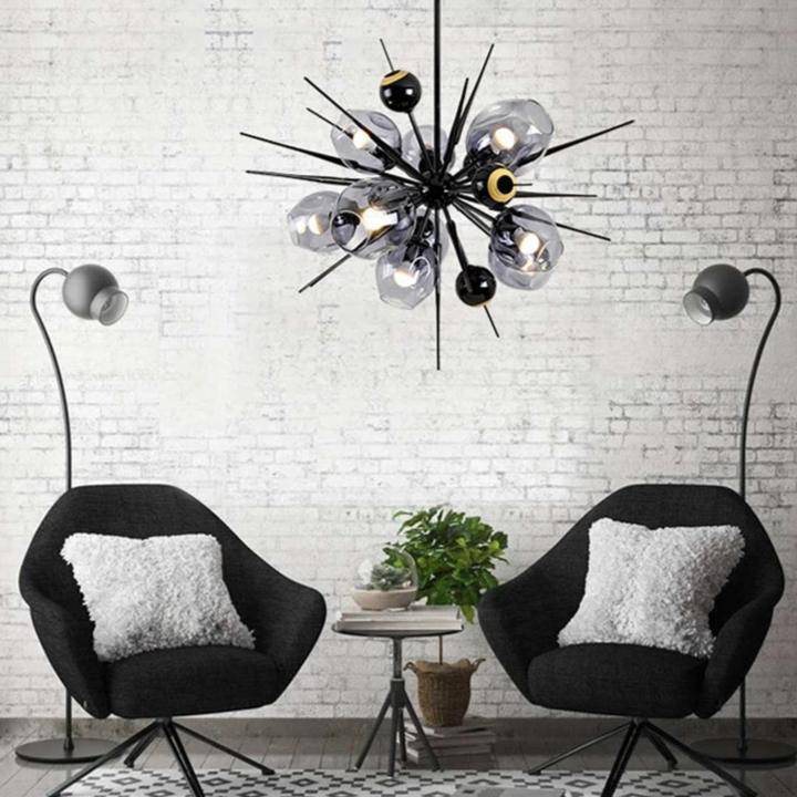 Lustre design à LED moderne doré et noir avec boules en verre et pics - vue 3 sur 12