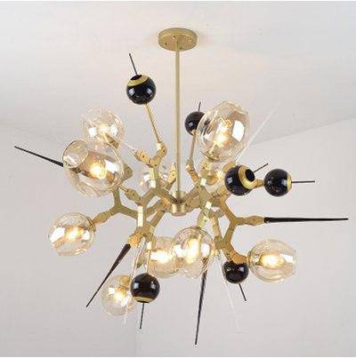 Lustre design à LED moderne doré et noir avec boules en verre et pics - vue 12 sur 12