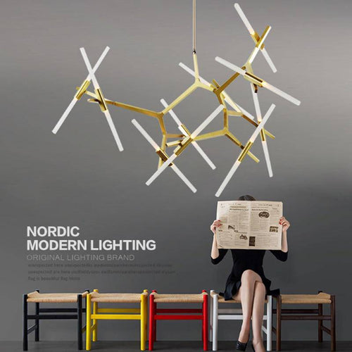 Lustre design scandinave avec plusieurs branches en tube - vue 6 sur 14