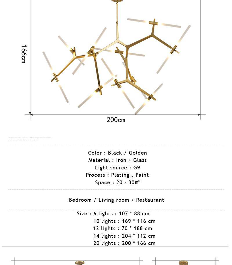 Lustre design scandinave avec plusieurs branches en tube - vue 13 sur 14