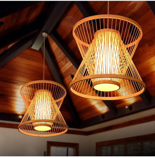 Lámpara de suspensión design Jaula de ratán y bambú