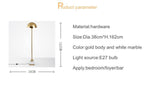 Lampadaire design à LED en métal doré avec abat-jour sphérique