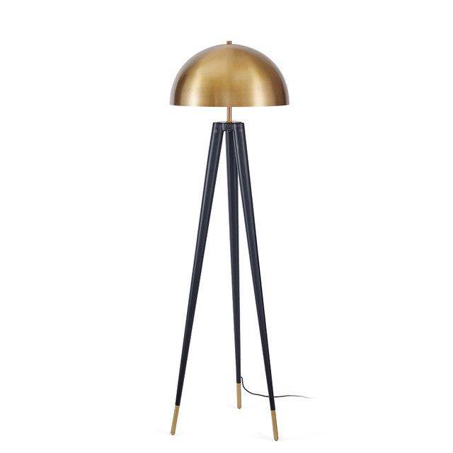 Lampadaire design triple pied et abat-jour sphérique en métal doré Luxe