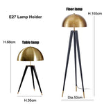 Lampadaire design triple pied et abat-jour sphérique en métal doré Luxe