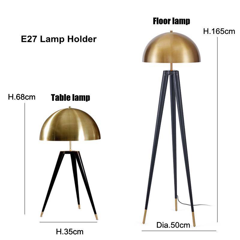 Floor lamp triple leg design and lampshade spherical gold metal Luxe