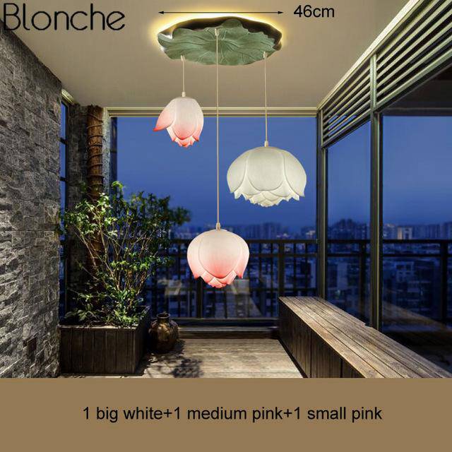 Suspension LED style chinois avec fleurs Lotus