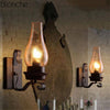 Applique murale en métal et abat-jour en verre retro Kerosene