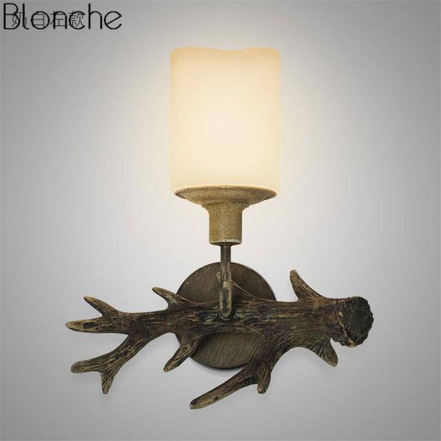 Applique murale LED cornes de cerf en bois et abat-jour en verre - vue 6 sur 5