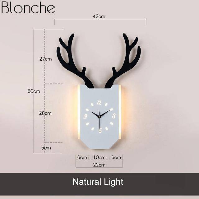 Applique murale LED corne de cerf et horloge - vue 5 sur 14