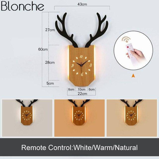 Applique murale LED corne de cerf et horloge - vue 12 sur 14