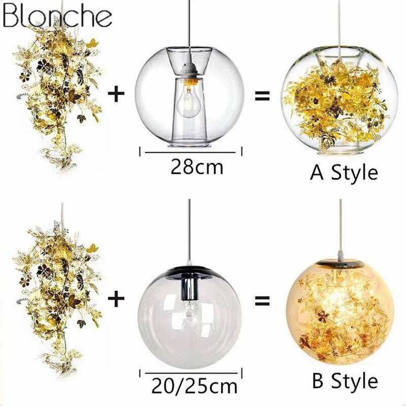 Lampe à poser boule en verre avec feuilles