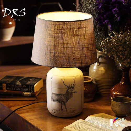 Lampe de chevet avec abat-jour en tissu et dessin cerf - vue 3 sur 7