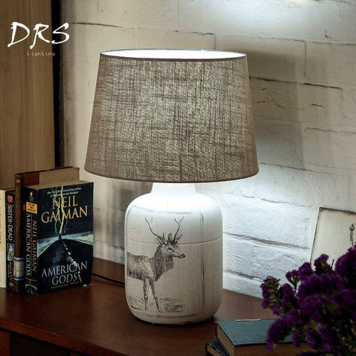 Lampe de chevet avec abat-jour en tissu et dessin cerf - vue 8 sur 7