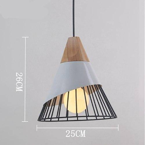 pendant light conical metal cage and wooden support