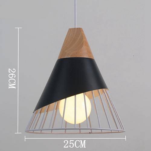 pendant light conical metal cage and wooden support