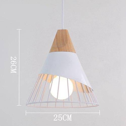 pendant light conical metal cage and wooden support