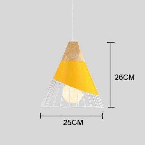 pendant light conical metal cage and wooden support