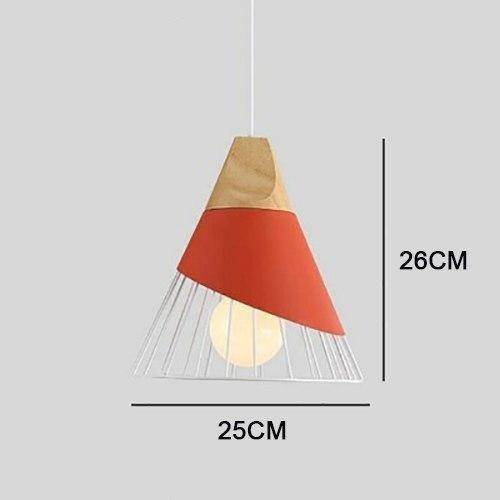 pendant light conical metal cage and wooden support