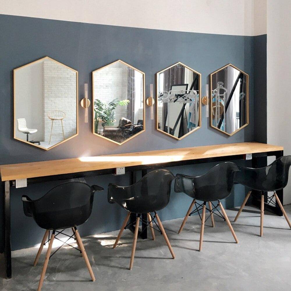 Miroir mural hexagonale en métal Nordic - vue 5 sur 9
