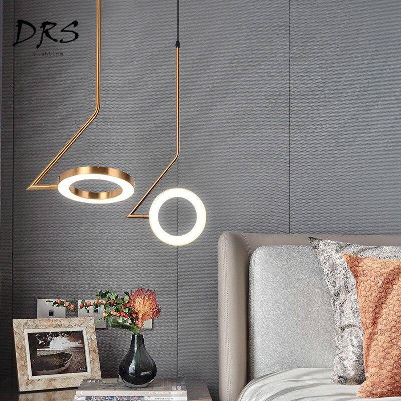 Suspension design doré à LED avec lampe ronde - vue 7 sur 9