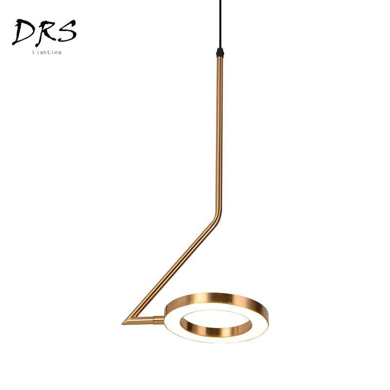 Suspension design doré à LED avec lampe ronde - vue 10 sur 9