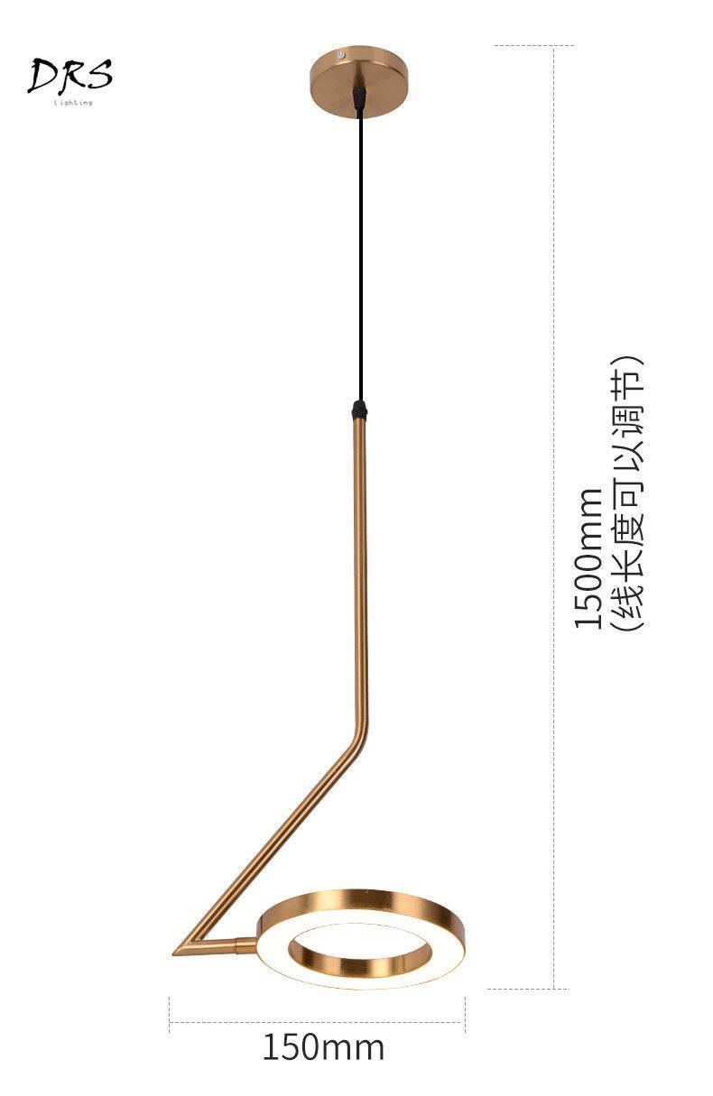 Suspension design doré à LED avec lampe ronde - vue 6 sur 9