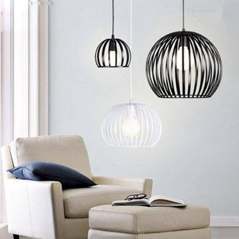 pendant light in vintage round cage (black or white)