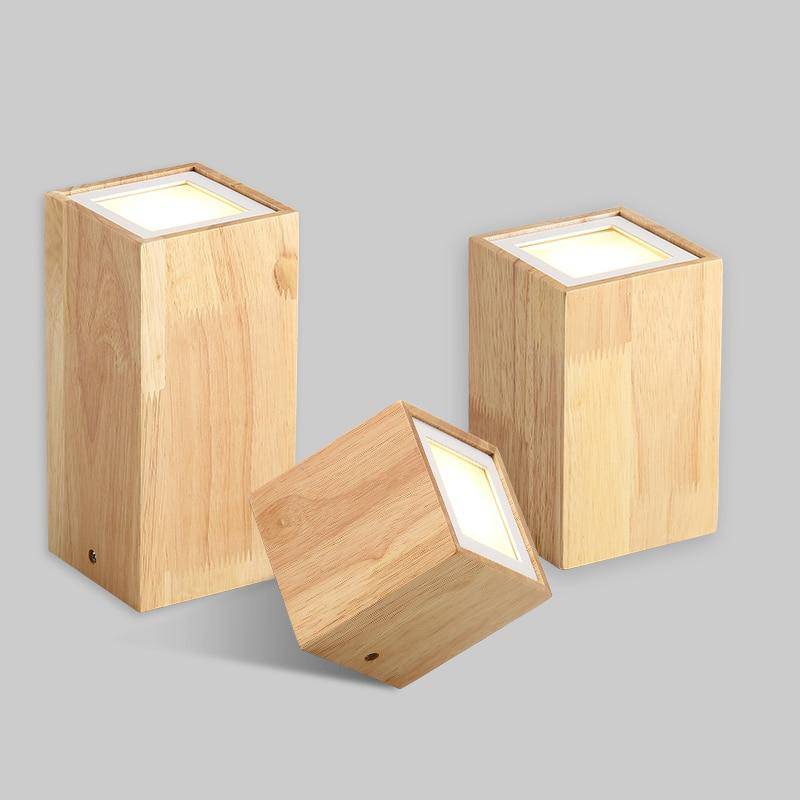 Plafón LED de madera en forma de cubo