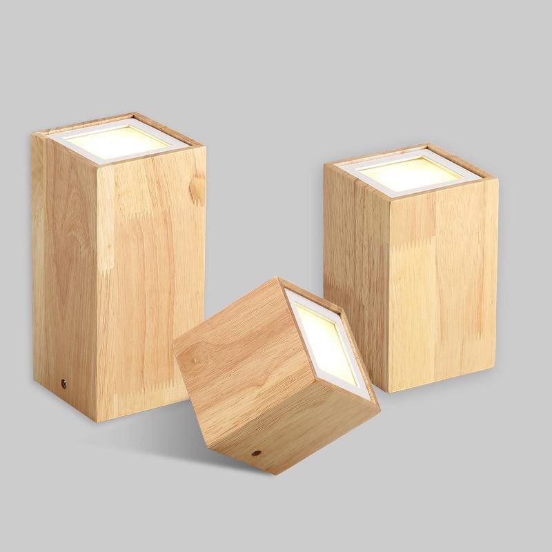 Plafonnier spot à LED cube en bois