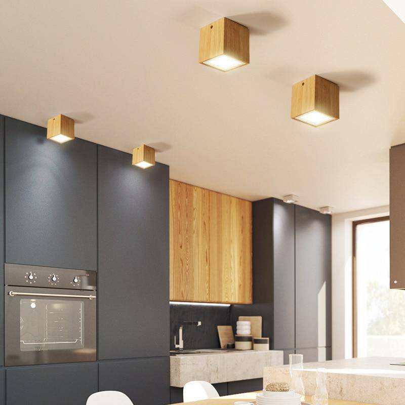 Ceiling light Spotlight LED cube in wood