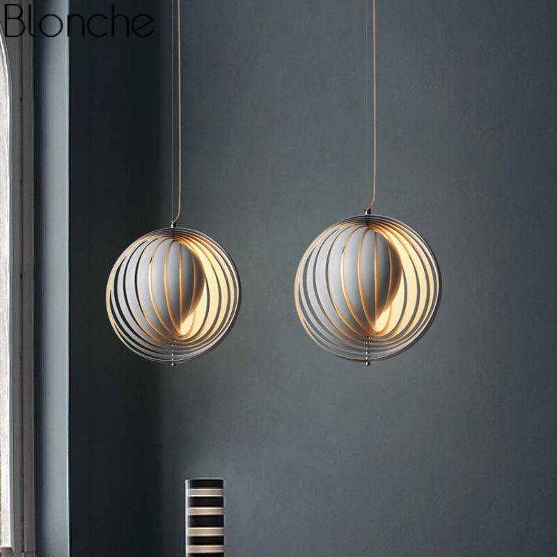 Suspension design LED grise au style Moon