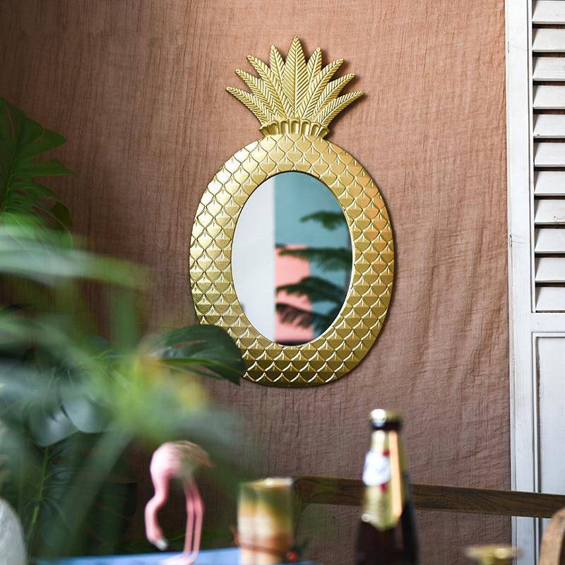 Miroir mural décoratif en forme d'ananas doré Vintage