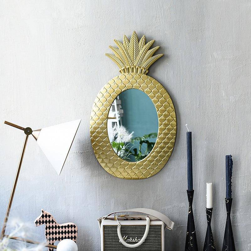 Miroir mural décoratif en forme d'ananas doré Vintage