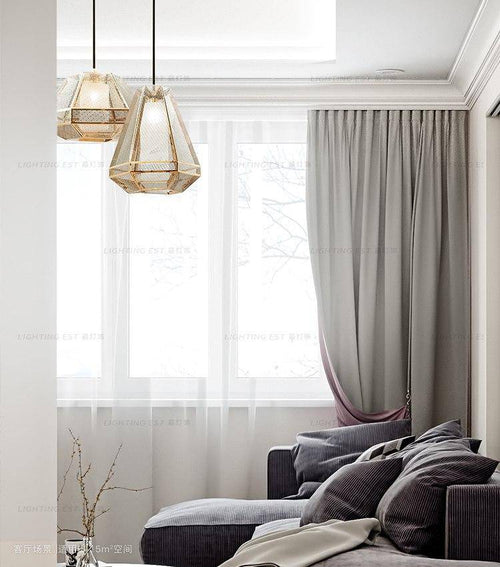 Suspension LED forme géométrique dorée Modern - vue 4 sur 9