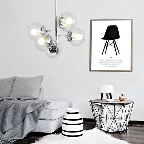 Suspension design LED chromée et boule en verre