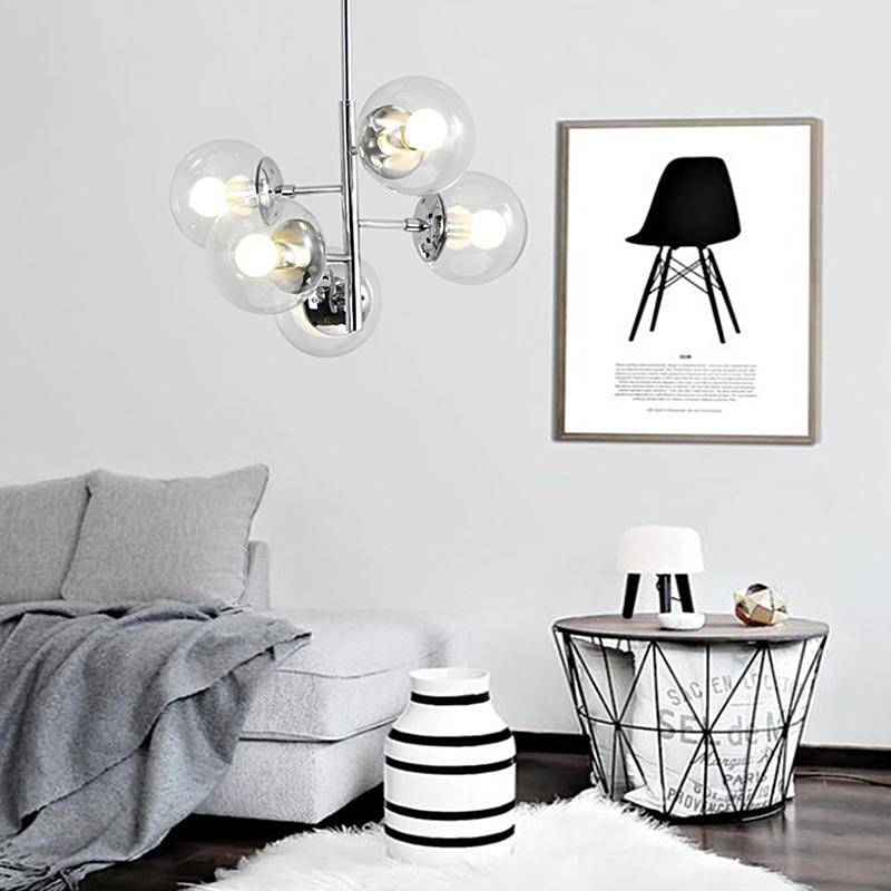 pendant light chrome LED design and glass ball